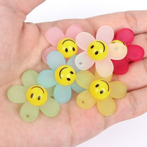 10Pcs Flat Mixed Colors 30MM Sun Flower Smile Face Charm Pandent for Jewelry Making Findings Necklace Bracelet Craft Accessories