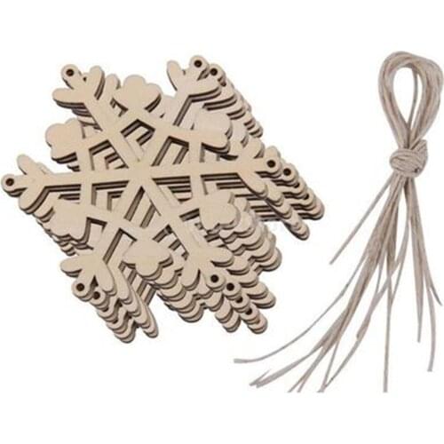10PCS Hollow Christmas Snowflakes Wooden Pendants Ornaments for Xmas Tree Ornament Christmas Party Decorations Kids Gift