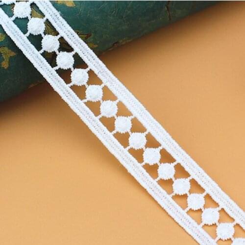 30Yards 27mm White Embroidery Lace Trims African Cord Lace DIY Apparel Sewing Fabric Material Pompom Ball Ribbon Accessories