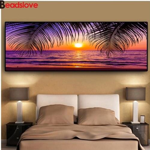 3d Sea Beach Sunsets Natural Coconut Palm Panorama Landscape mosaic 5d diy diamond painting full square round diamond embroidery