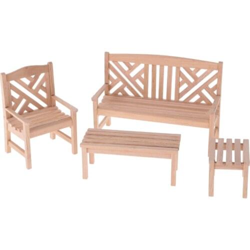 4 Pcs 1:12 Wooden Garden Furniture for Dollhouse Miniature Decor No Paint