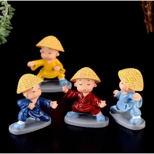 4pcs Kung Fu Monk Car Decoration Little Monk Figurines & Miniatures Cute Creative Car Interior Decoration Accessories Home Decor