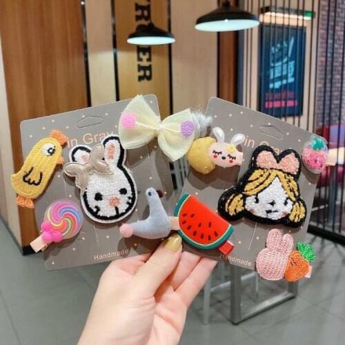 Cartoon Animal 5pcs Girls Kids Hair Clips Wool Felt Flower Princess Watermelon Barrettes Toddlers Hairpins Child Hair Accessory