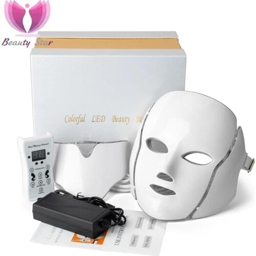 7 Color LED Facial Neck Mask With EMS Microelectronics LED Photon Mask Wrinkle Acne Removal Skin Rejuvenation Face Beauty Spa