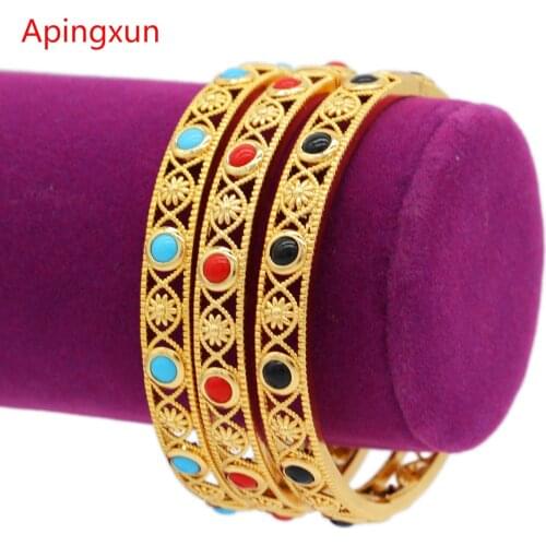 PINXUN Colorful Stone Bracelet Dubai/African/Ethiopian Women Men Gold Color Bangle Zirconia Jewelry Arab Wholesale 1227-18