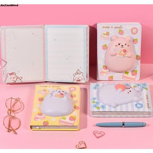 Cute 3D Bear Squeeze Toy Decompression Notebook Student Planner Pages Diary Reliever Stress Notebook For Gift Student Supplies