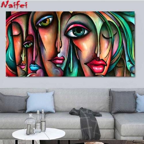 Large size full round drill Emeroidery diamond rhinestone painting cross stitch diamond mosaic woman face Colorful Abstract art