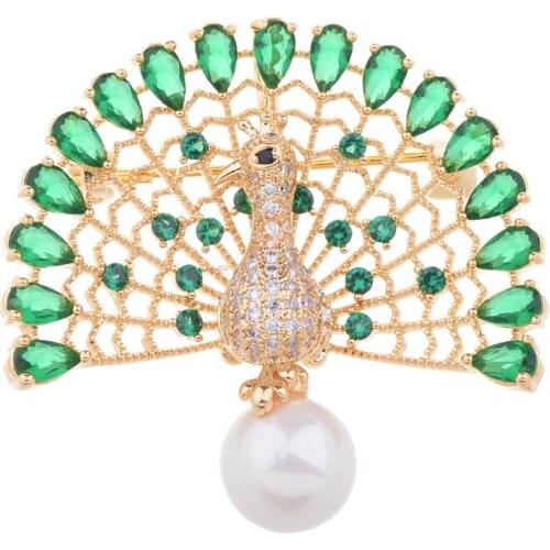 Copper Micro-inlaid Zircon Pearl Open Screen Peacock Brooch All-match Clothing Delicate Jewelry Accessories Trend Creative Gifts