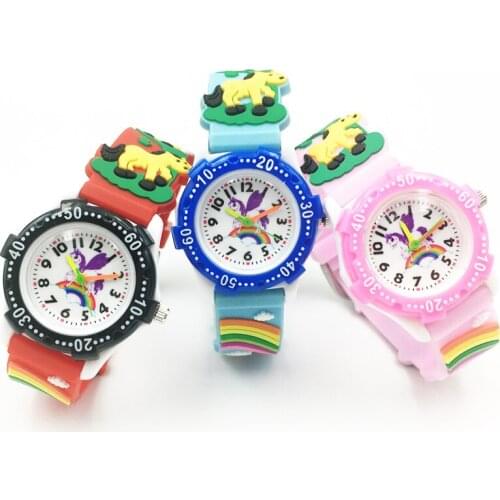 Cute 3D Horse Children Watches Analog Quartz Boys Watch Fashion Girls Wristwartches Waterproof Jelly Silicone Band Kids Watches