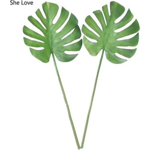 Chzimade 2pcs Real Touch Artificial Monstera Leaves Simulated Green Plant Home Wedding Decoration