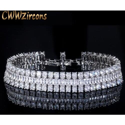 CWWZircons Brand Sparkling White Gold Color Top Grade Cubic Zirconia Stone Luxury Big Wrap Bracelet Bridal Wedding Jewelry CB043