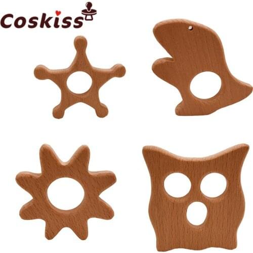 Baby Teether Wood Animal Shape Teether Natrual Beech Wooden Montessori Baby Teething Toys Accessories Baby Products Chew Toy