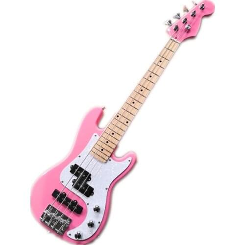 Custom made jb 4strings electric guitar bass,pink bass, childen guitar, kids guitar,white shell pickguard,maple neck,92mm