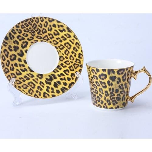 Porcelain Leopard Coffee Cup Bone China Tea Cup Set with Gold Handgrip Luxury Gifts for Boss Women Girlfriend Home Kitchen Decor