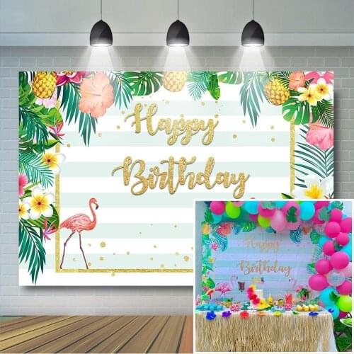 Summer Flamingo Backdrop Tropical Flowers Leaves Glitter Photography Background Aloha Luau Beach Birthday Party Decor