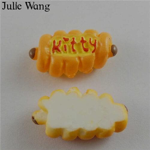 Julie Wang 8pcs "Kitty" Orange Bread Food Resin Flatback Cabochon Charms Pendant Jewelry Making Accessory Decoration Findings