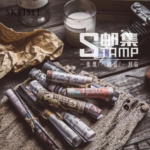 SKYISLE Stamp collection retro aviation old stamp album theme note book hand account collage diy decoration message material pap