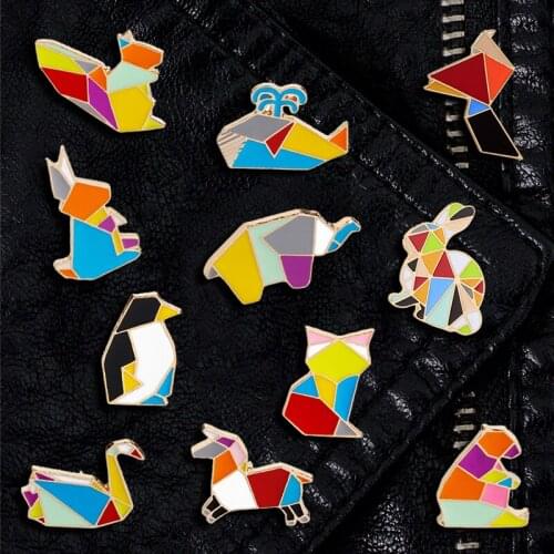 Creative Trendy Cartoon Tangram Animals Oil Drop Brooch Pin Denim Gift For Friends Men Women Fashion Jewelry Clothes Decoration