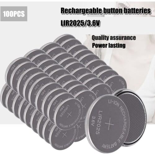 100PCS 3.6V 30mAh LIR2025 LIR 2025 lithium rechargeable battery for remote control watch computer motherboard button cell CR2025