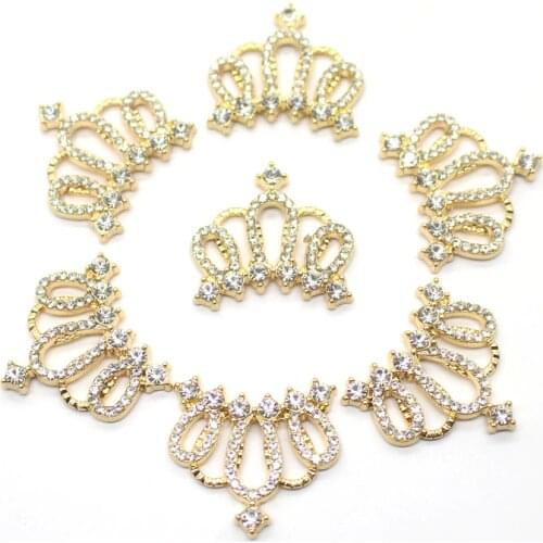 Metal Buttons 10Pcs 25*23MM Crown Shape Crystal Rhinestones,Craft Accessories DIY Handmade Party Jewelry