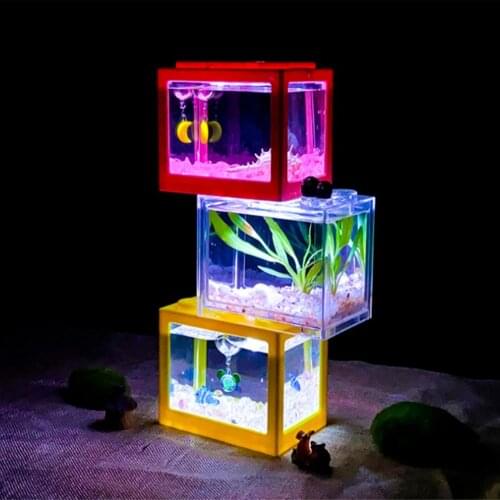 Mini Fish Tank Reptile Pet Box Stackable Aquarium Creative Building Block Fish Cylinder Landscape Seaweed for Office Decoration