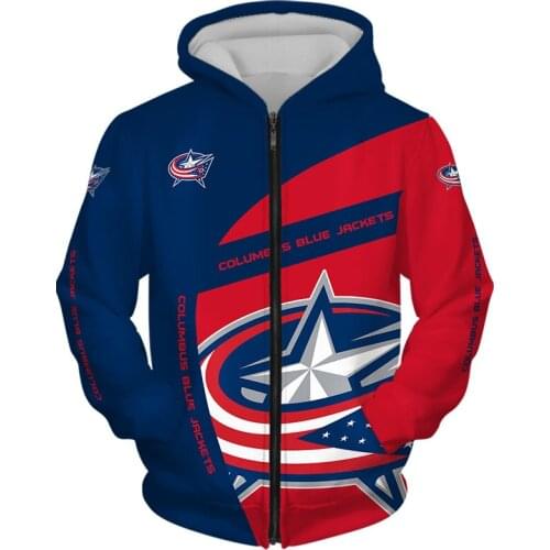 Columbus mens fashion Long sleeve 3D Blue Jackets Zip Hoodies Stitching design silver five-pointed star print Sweatshirt