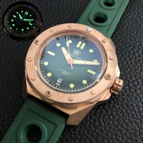 STEELDIVE mens automatic watches,men dive watch bronze sport mechanical wristwatch 500m waterproof super luminous clock diving