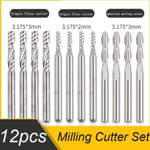 12pcs Milling Cutter Set Ball Nose End Mill Carbide Router Bits Kit Set For Lathe Machining Milling Cutting Engraving Tool