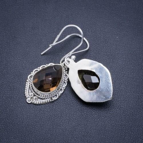 Natural Smoky Quartz Handmade Unique 925 Sterling Silver Earrings 1.5" A2338