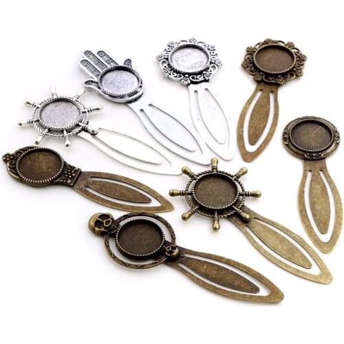 New Fashion 2pcs 18mm Inner Size Antique Silver Plated and Bronze Vintage Style Handmade Bookmark Cabochon Base Cameo Setting