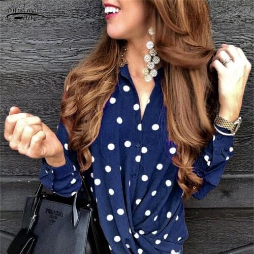 Autumn Fashion Polka Dot Polo Collar Blouse Winter Retro Button Long Sleeve Blouse Casual Simple Fashion Office Lady Shirt 16788