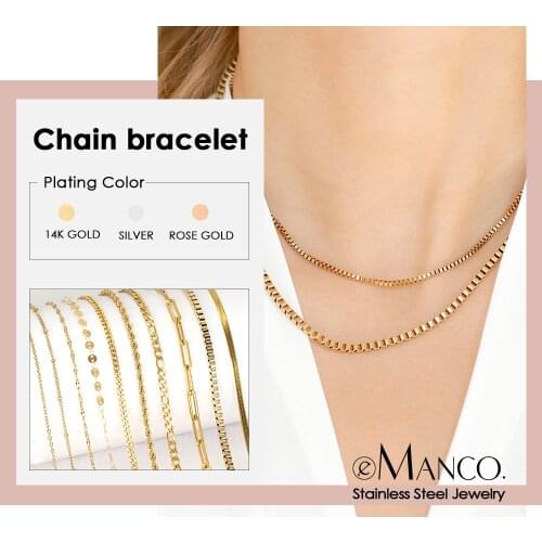 EManco box chain Necklace smooth 316L stainless steel Choker Necklace Friendship 2MM Gold Color Women Colar Gift Jewelry