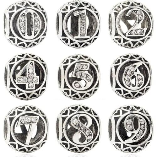 Hollow Number 0-9 Beads for Jewelry Making Anniversary Birthday Date Year Fit Original Pan Charms Bracelet Women Pulsera DIY