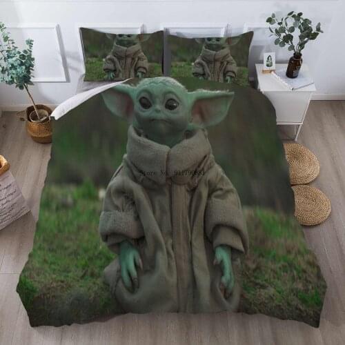 Disney Bedding Star Wars Yoda Baby Print Black Comfortable Duvet Quilt Cover Pillowcase Children Teenager Adult Bedroom Decor