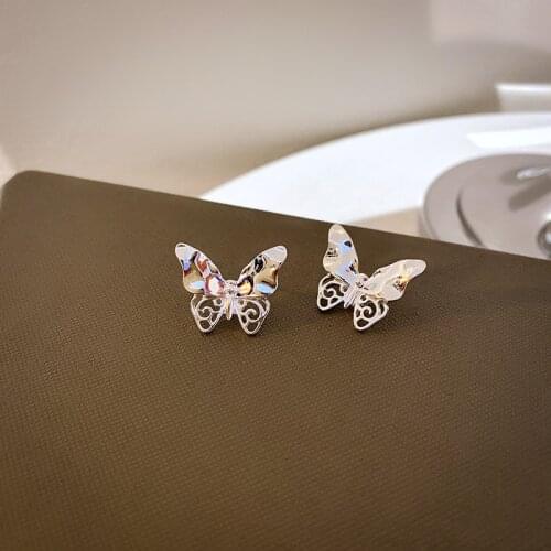 Origin Summer Simple Metallic Butterfly Dangle Earring for Women Girls Silver Color Hollow Animal Earring Jewellery Pendientes