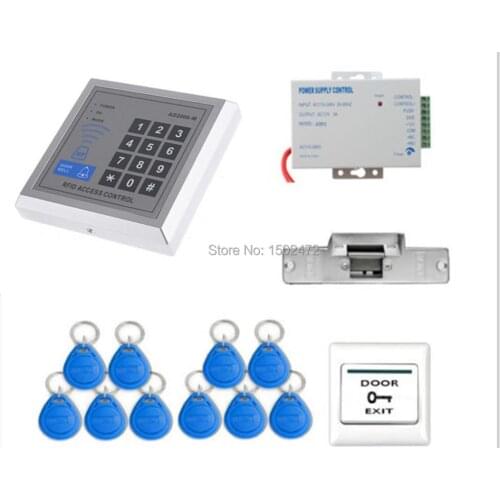 DIY Door Access Control System 125KHz RFID ID Reader + Keyfobs Access Control Kit Electric Strike Door Lock