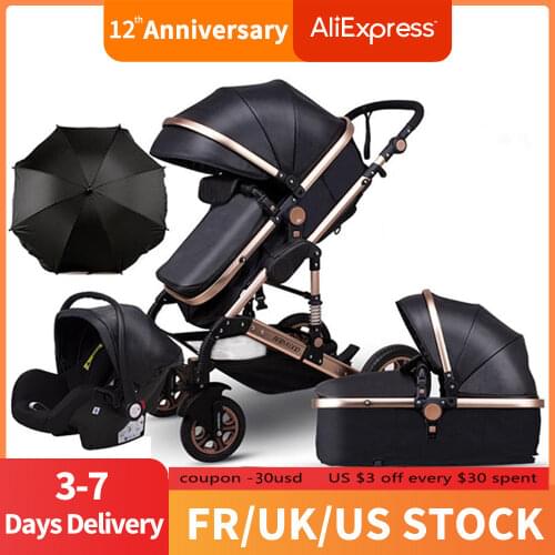 Babyfond Luxury 5 in 1 Carriage High Landscape Baby Stroller 3 in 1 PU Child Car Aluminum Alloy Portable Travel Pram For Newborn