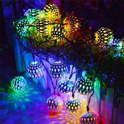 Christmas Party Decoration Moroccan Wrought Iron Warm White Ball LED Lights String for Wedding Holiday Decor Garland Navidad