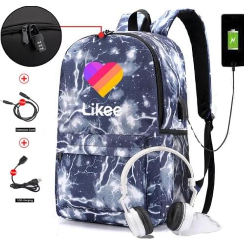 Russia Likee App "LIKEE 1 (Like Video)" Men Anti-theft Backpack USB Charging Bags Heart Cat School Bags for Teenage Girls