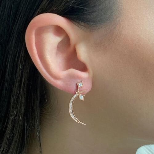 New Trend 925 Sterling Silver Fashion Star Dangle Drop Earrings For Women Crescent Fine Jewelry Moon Accessories