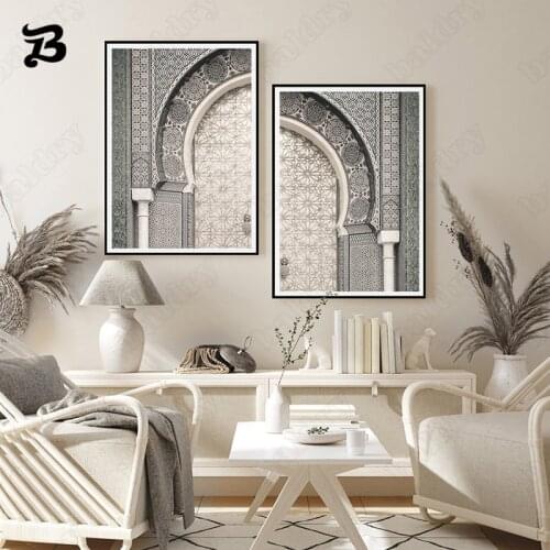 Modern Pattern Building Gate Travel Posters and Prints Retro Wall Art Canvas Painting Pictures for Living Room Home Decoration