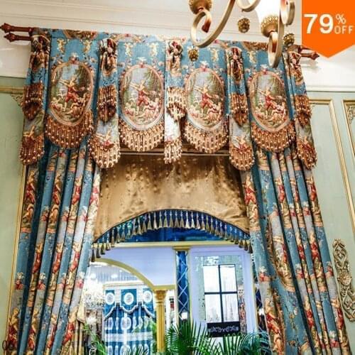 Super Oil Painting Style Light Blue Light Gray Lady Cupid Drapes curtain decoration curtains