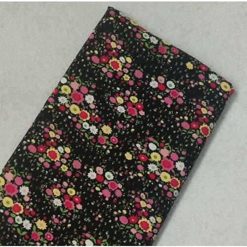 Graceful Black Colorful Blooming Small Flowers Printed 100% Cotton Poplin Fabric 50x140cm Floral Fabric Patchwork Cloth Dress