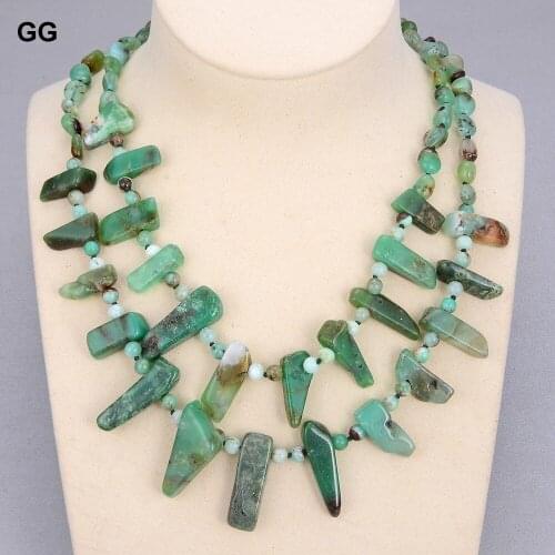 GuaiGuai Jewelry 2 Strands Natural Green Chrysoprases Branch Statement Necklace 19" For Women