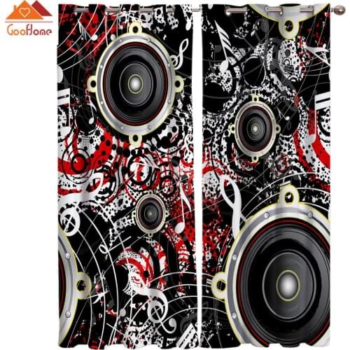 Echo Equipment Black Music Rhythm Window Curtains Living Room Outdoor Fabric Drapes Curtain Home Decor