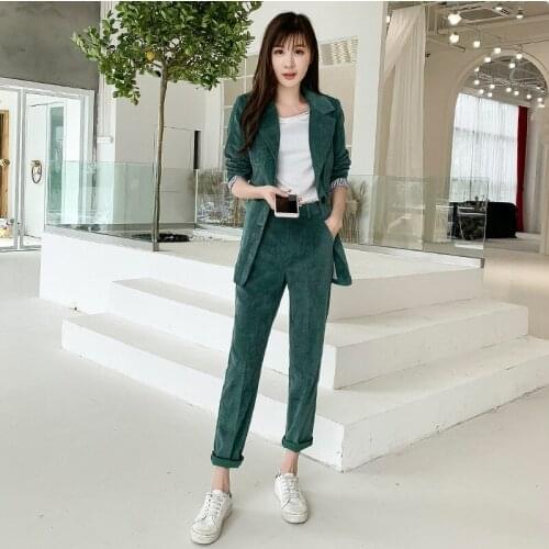 Womens suits womens corduroy casual small suit high waist pants pants two sets of 2019 autumn and winter new fashion clothes