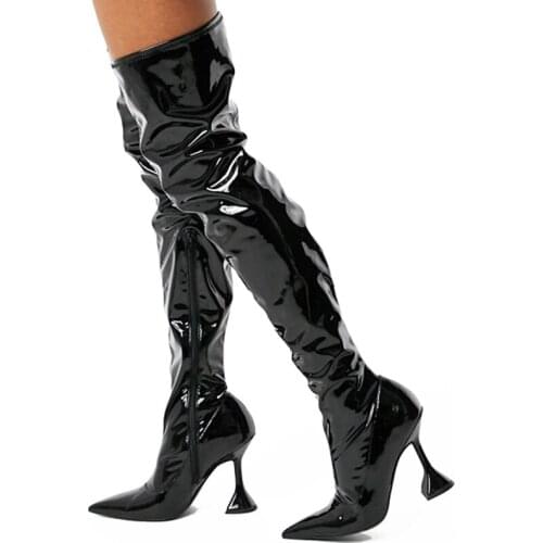 Big large sizes 34-46 Womens shoes Boots High Heels Over The Knee Boots Woman Black Party Shoes