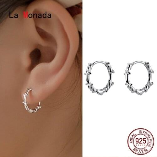 La Monada Irregular Rattan Minimalist Woman Hoop Earrings Silver 925 Fine Jewelry 925 Sterling Silver Earrings For Women Hoops