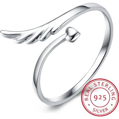 925 Sterling Silver Love Ring Angels Wings Opening Rings For Women anel Gift (Inner Diameter 16mm) S-R155