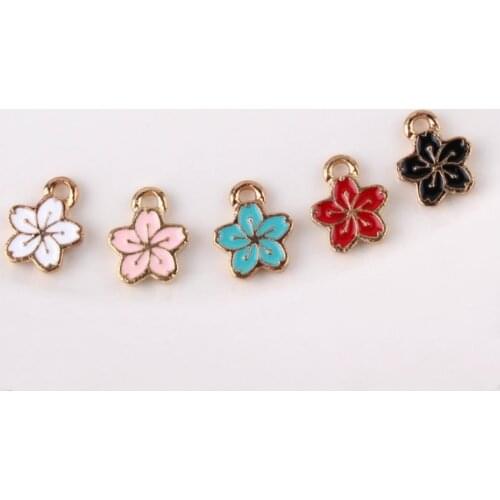10pcs Mini Size ZInc Alloy Enameled cherry blossoms charm pendant Fit For DIY Jewelery Handmading y1566